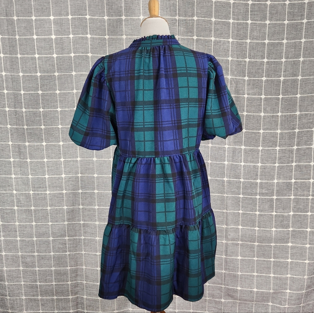 Sugarlips Hudson Plaid Jacey Babydoll Eyelet Mini Dress - Picture 6 of 9